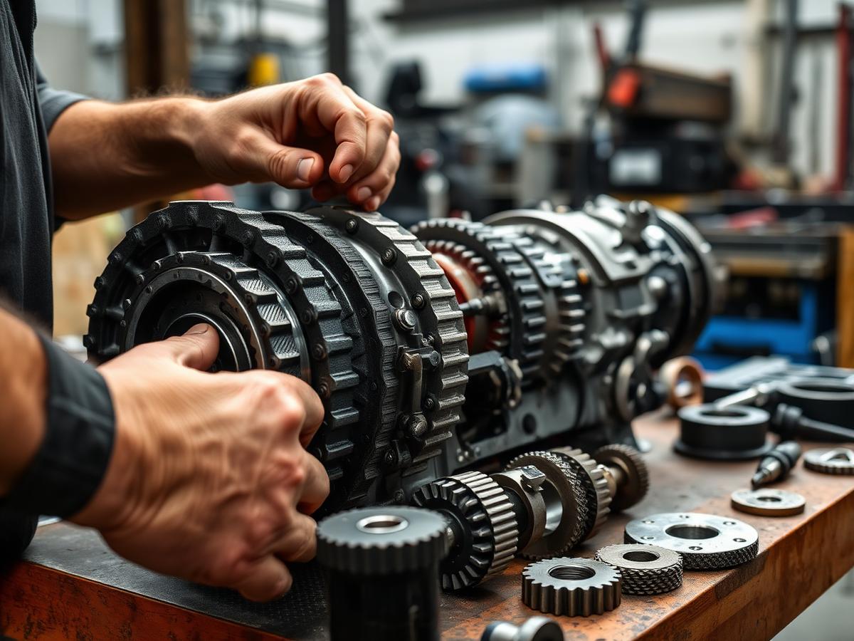 Technician rebuilding an automatic transmission
